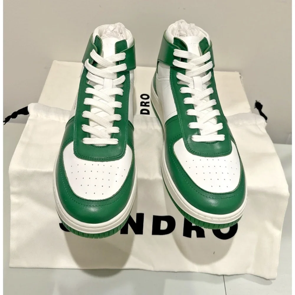 Sandro Men Size 41 H22 Magic Two-Tone Leather High-Top Sneakers Vert